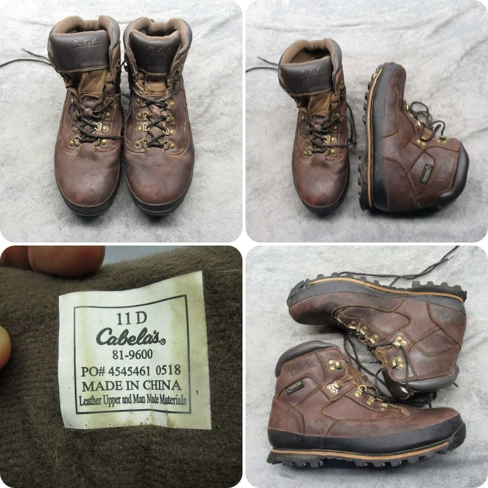 Cabelas Hiking Boots Men 11D Brown Leather GoreTex Waterproof Hunt Rugged VTG